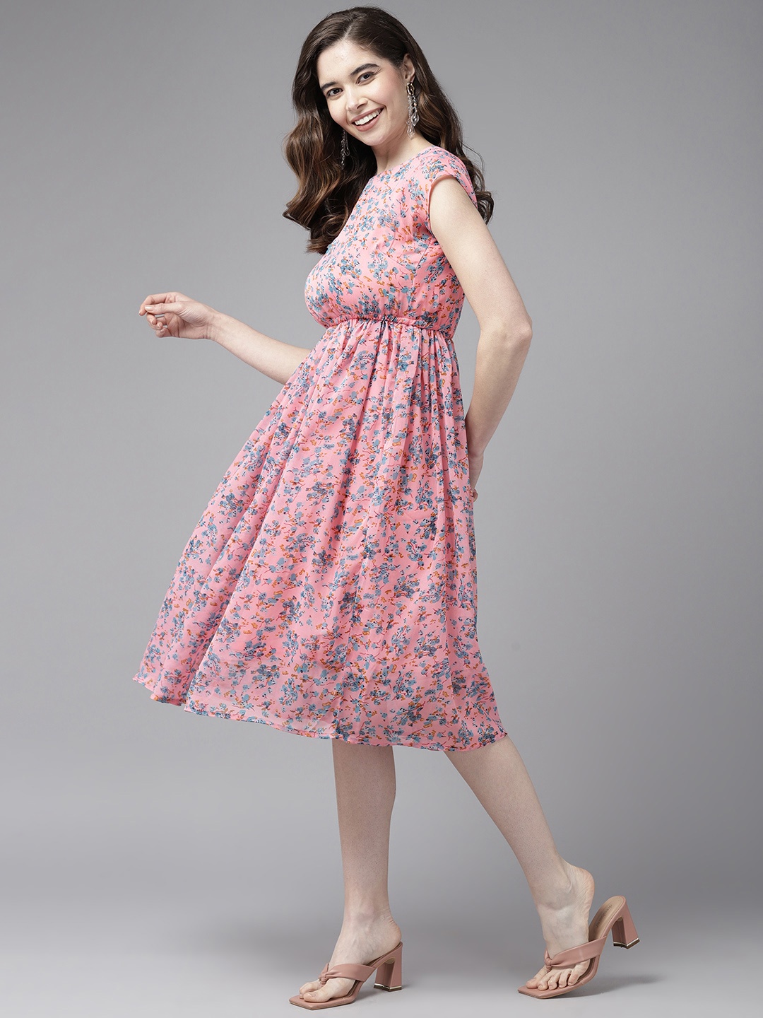 

Aarika Floral Georgette Midi Dress, Pink