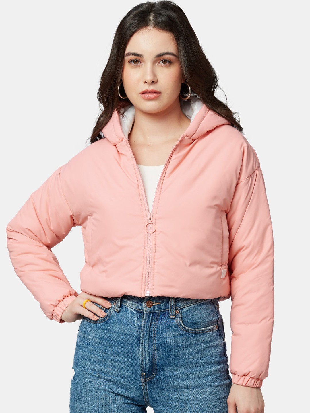 

The Souled Store Women Hooded Crop Puffer Jacket, Pink