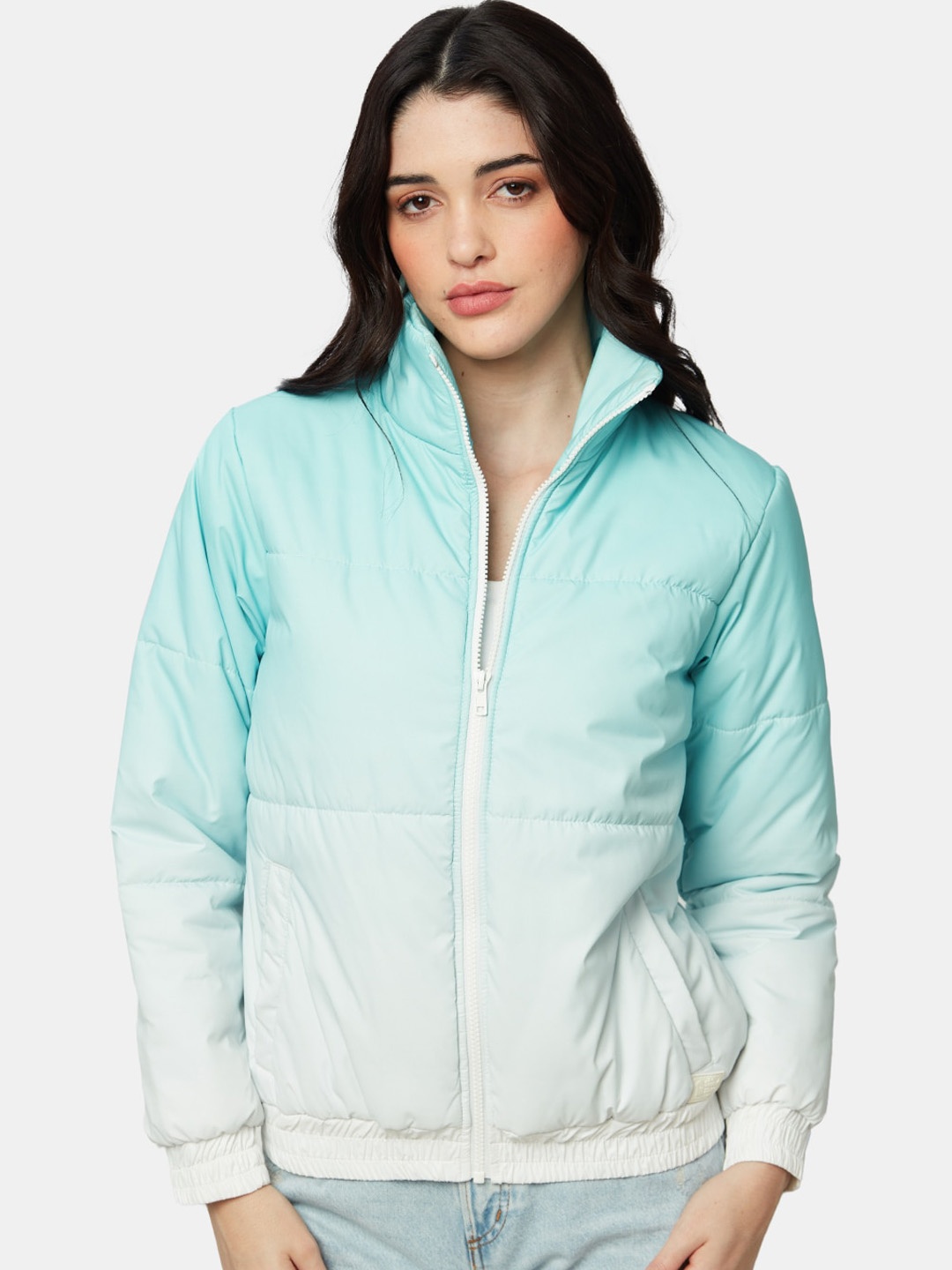 

The Souled Store Women Ombre Crop Puffer Jacket, Sea green