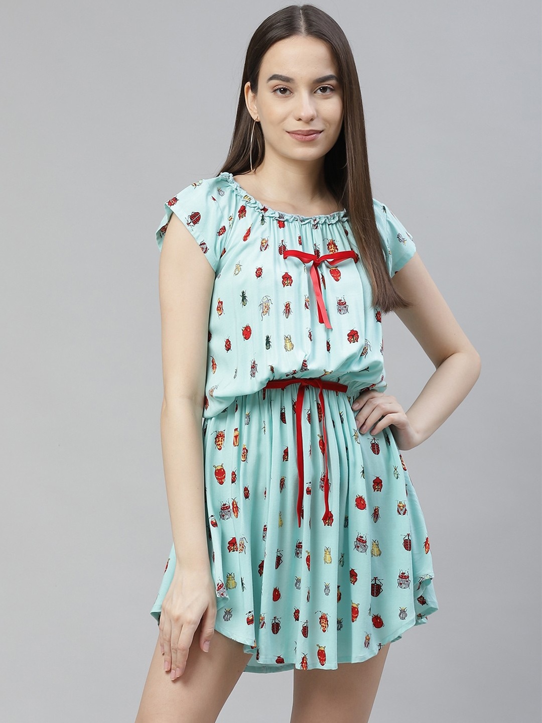 

RIVI Printed Pure Cotton Mini Dress, Blue