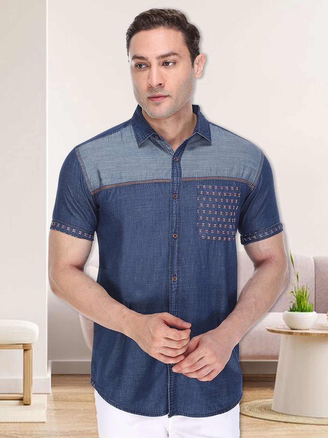 

Kuons Avenue Men Blue Smart Slim Fit Cotton Casual Shirt