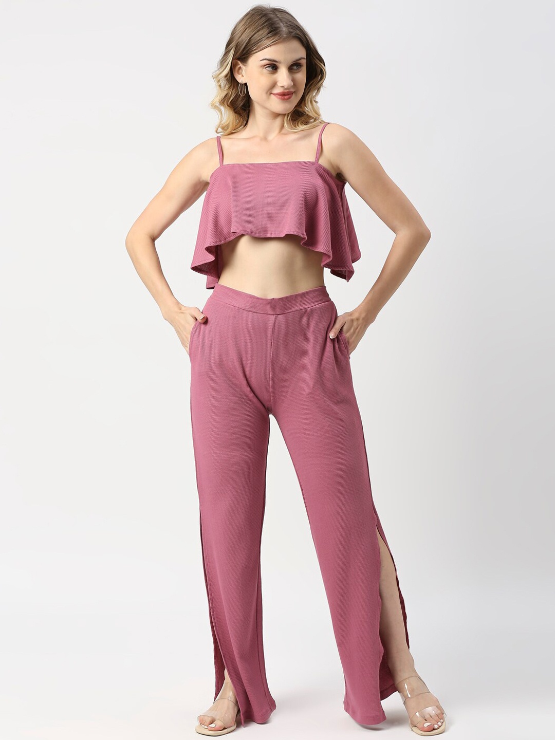 

Blamblack Women Crop Top & Trouser, Pink