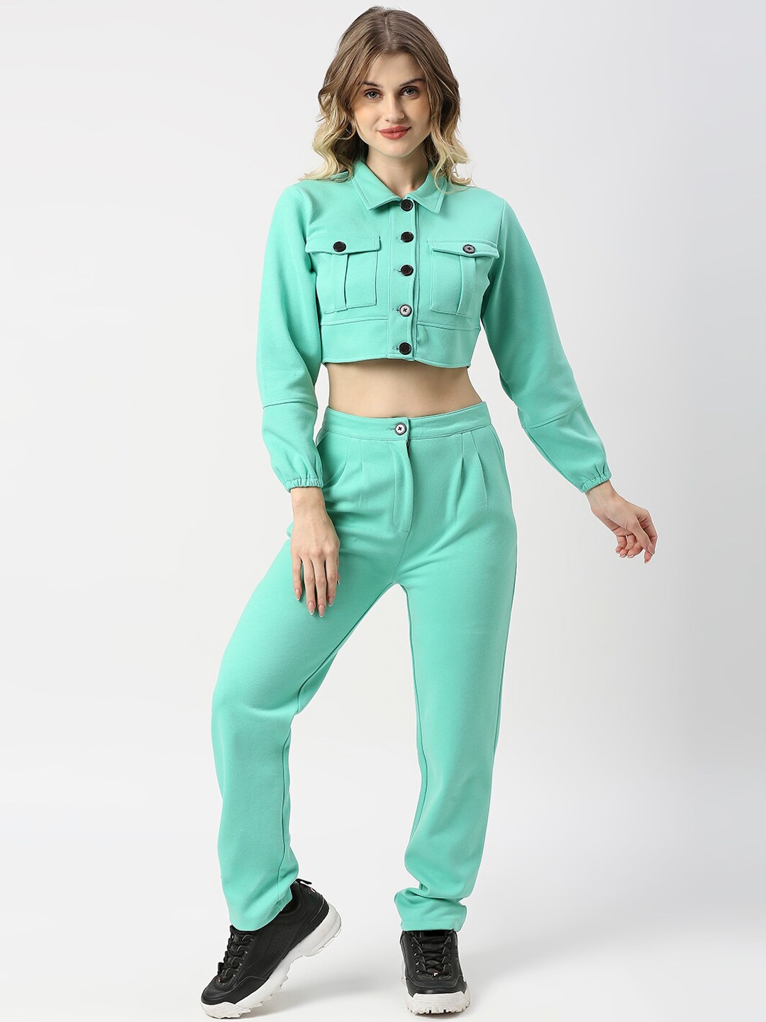 

Blamblack Women Cropped Top and Trousers, Green