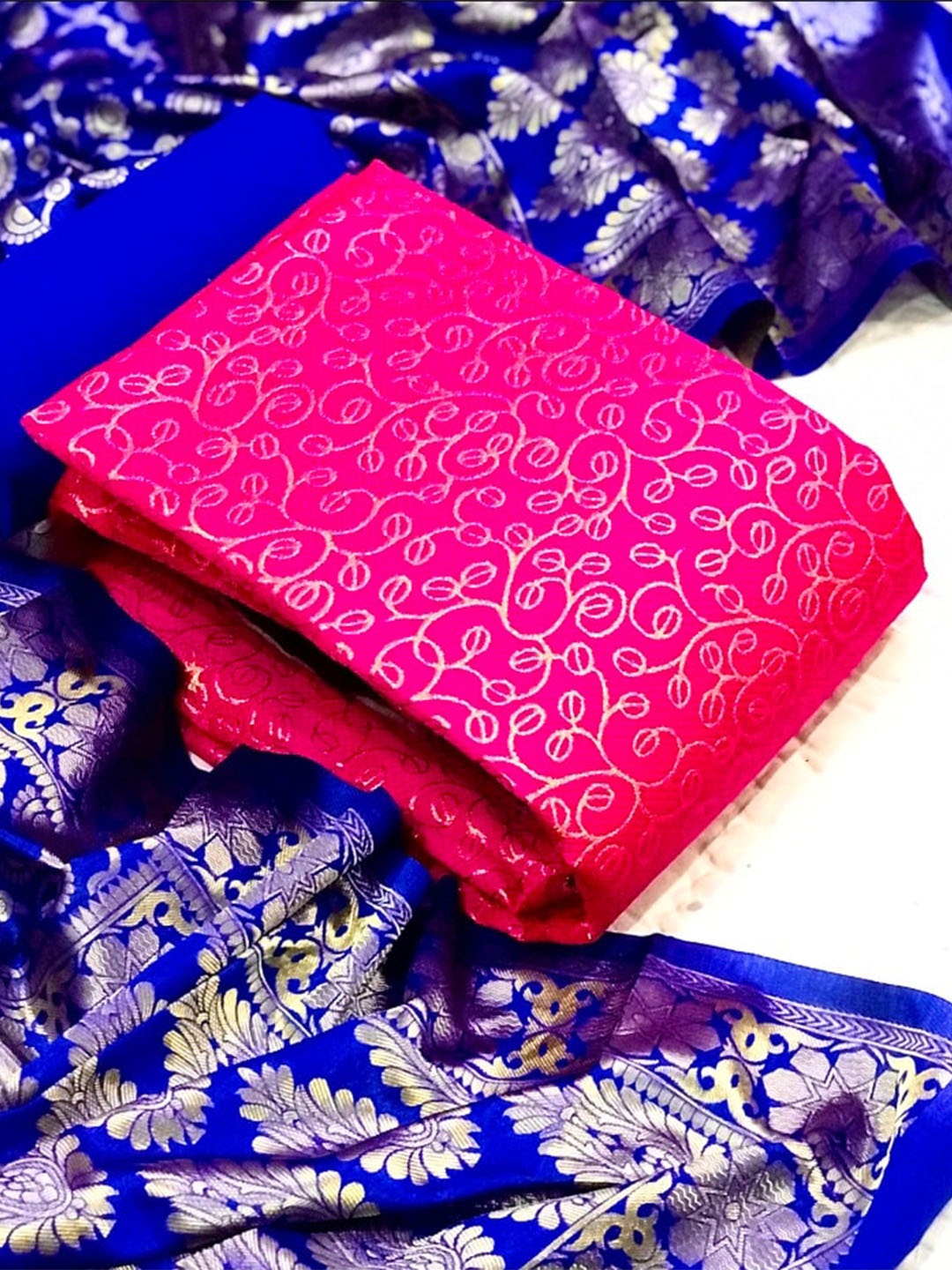 

MORLY Dupion Silk Banarasi Jacquard Unstitched Dress Material, Pink