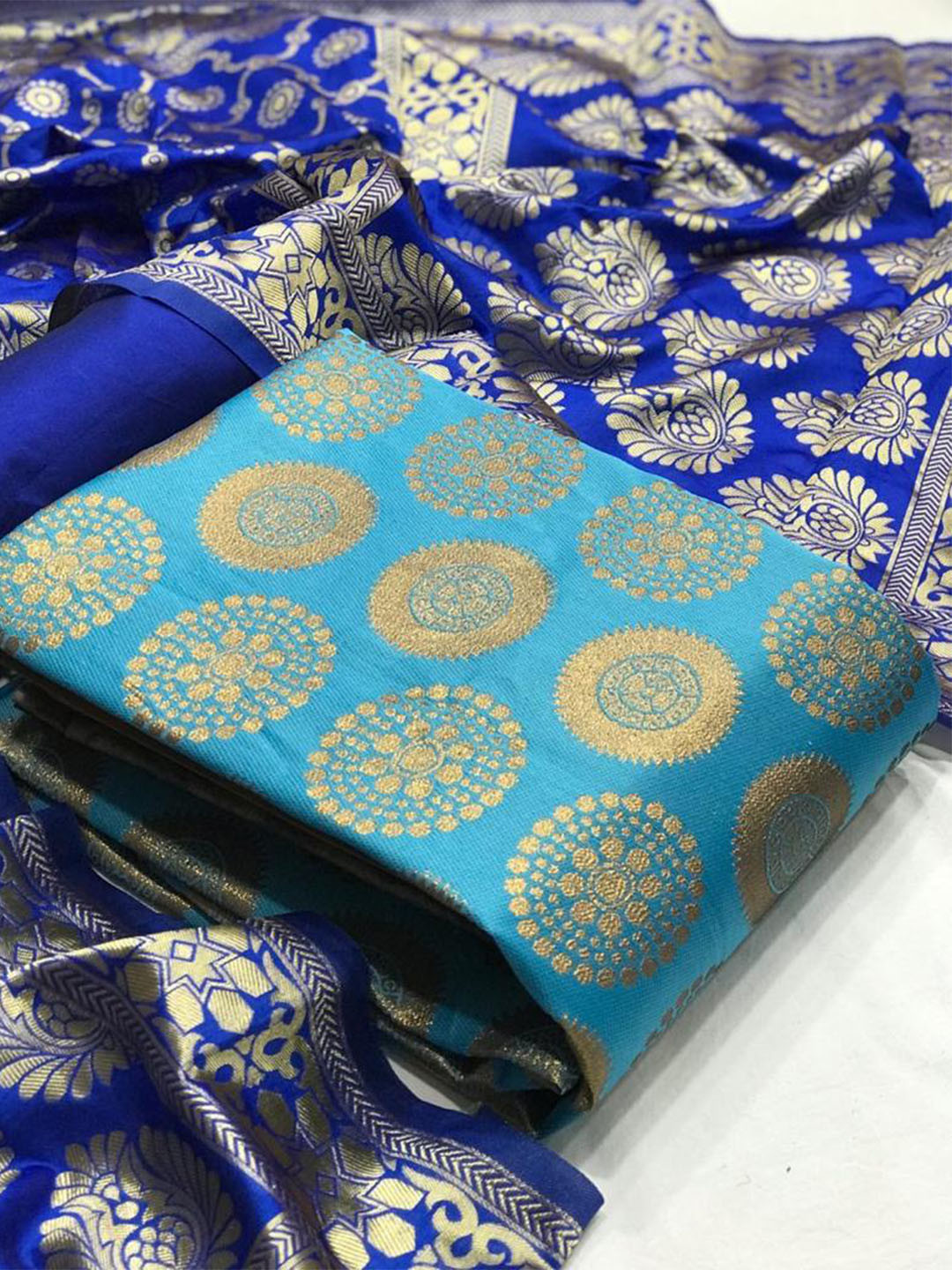 

MORLY Dupion Silk Unstitched Dress Material, Turquoise blue