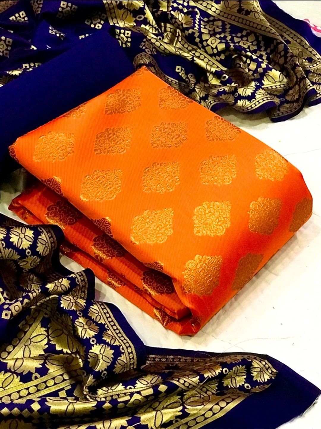 

MORLY Dupion Silk Unstitched Dress Material, Orange