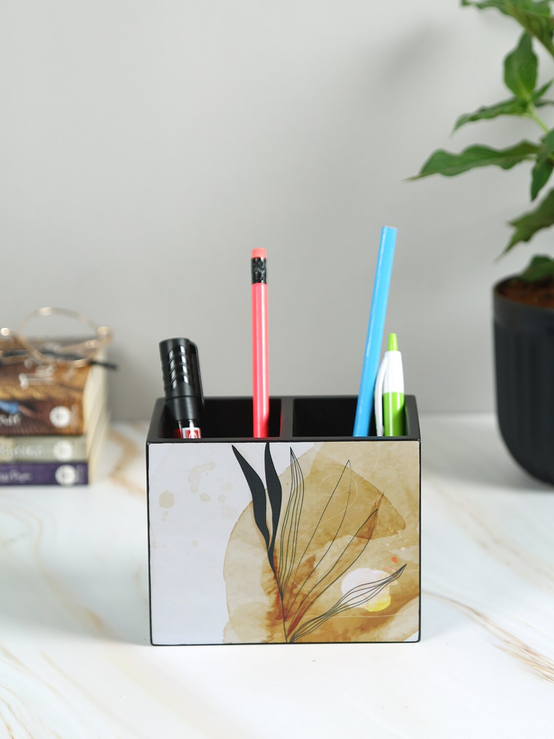

Reinvention Factory Black & Cream Printed Wood Stationery Holder Organisers