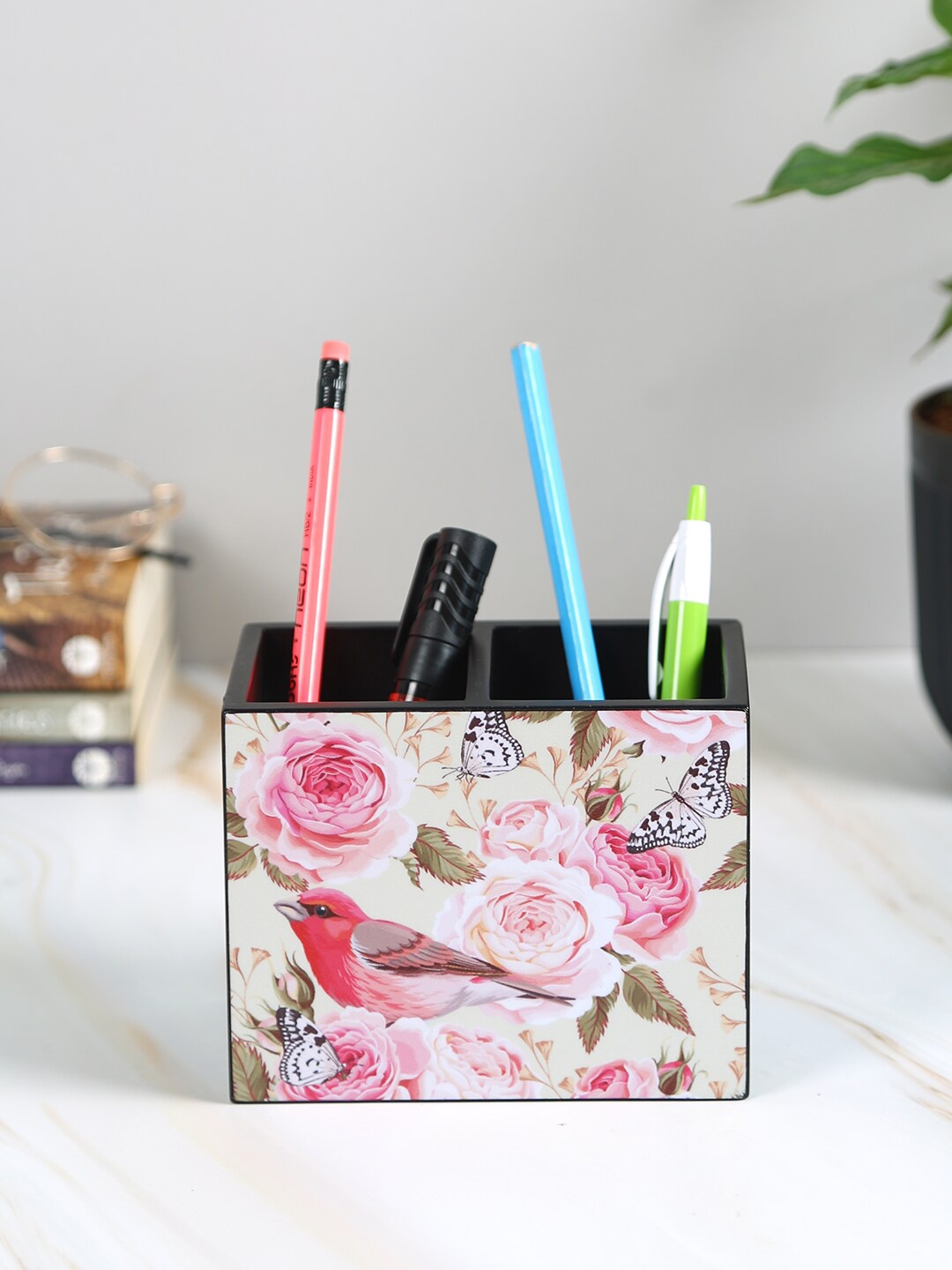 

Reinvention Factory Vintage Black & Pink Floral Printed Stationary Holder Organizers