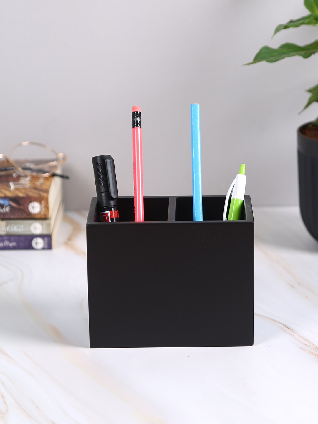 

Reinvention Factory Black Spray Painted Wooden Stationery Holder