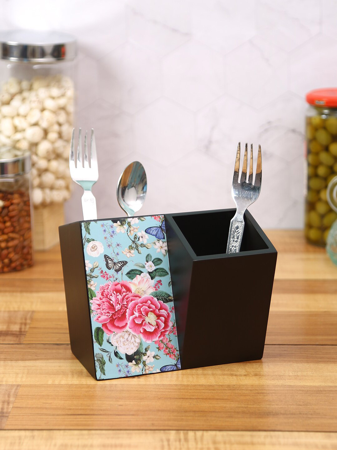 

Reinvention Factory Black & Blue Fairy Garden Printed Cutlery Holder Organisers