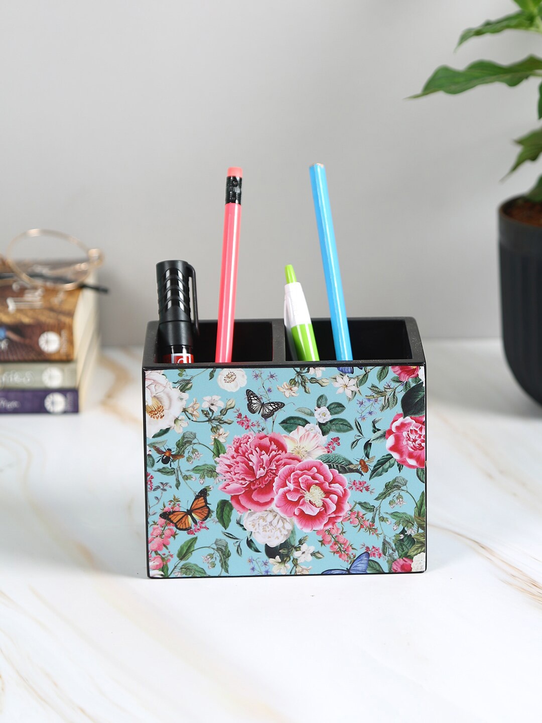 

Reinvention Factory Black & Blue Fairy Garden MDF Wood Stationery Holder