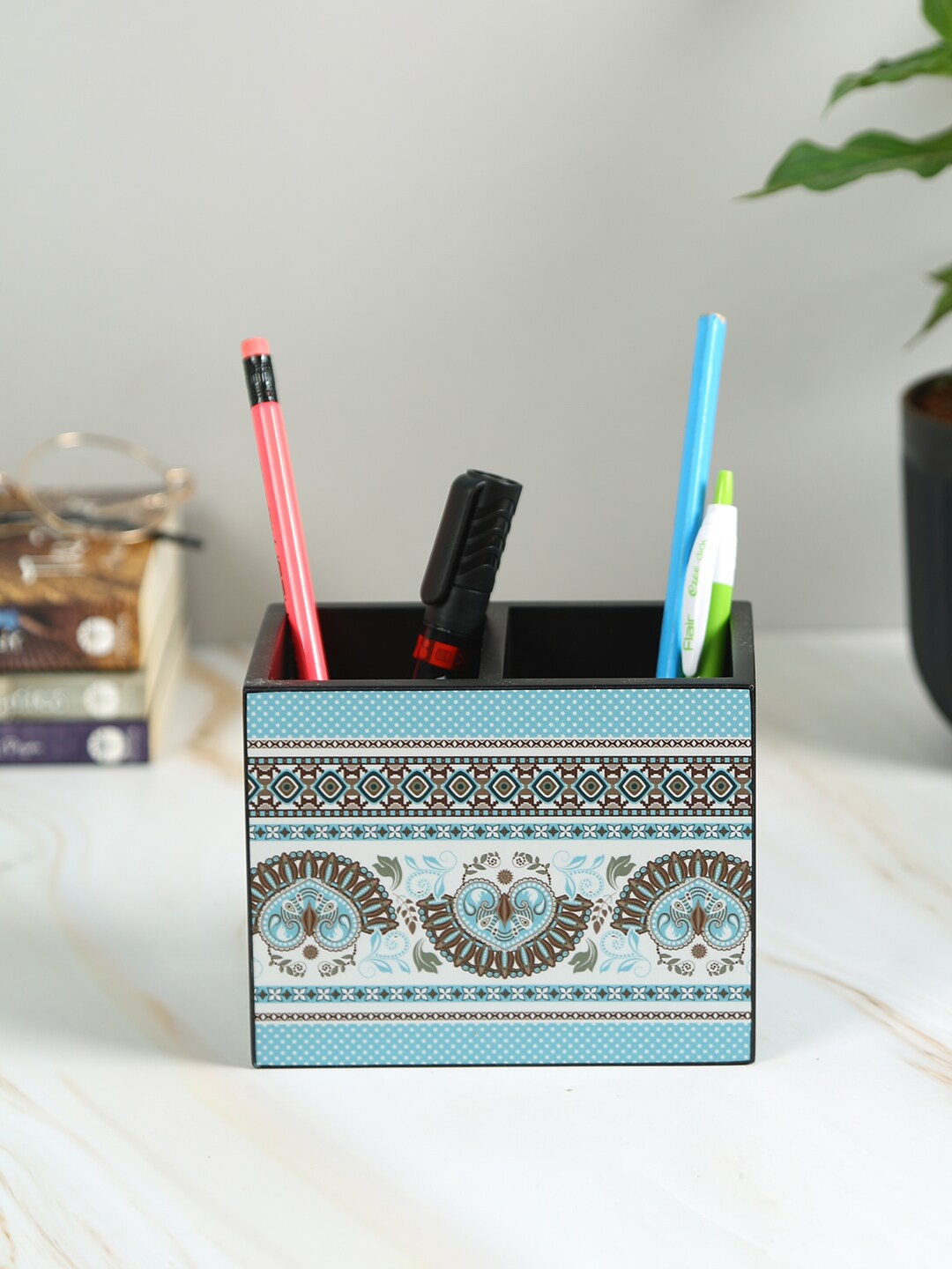 

Reinvention Factory Black Printed Wood Stationery Holder Organisers