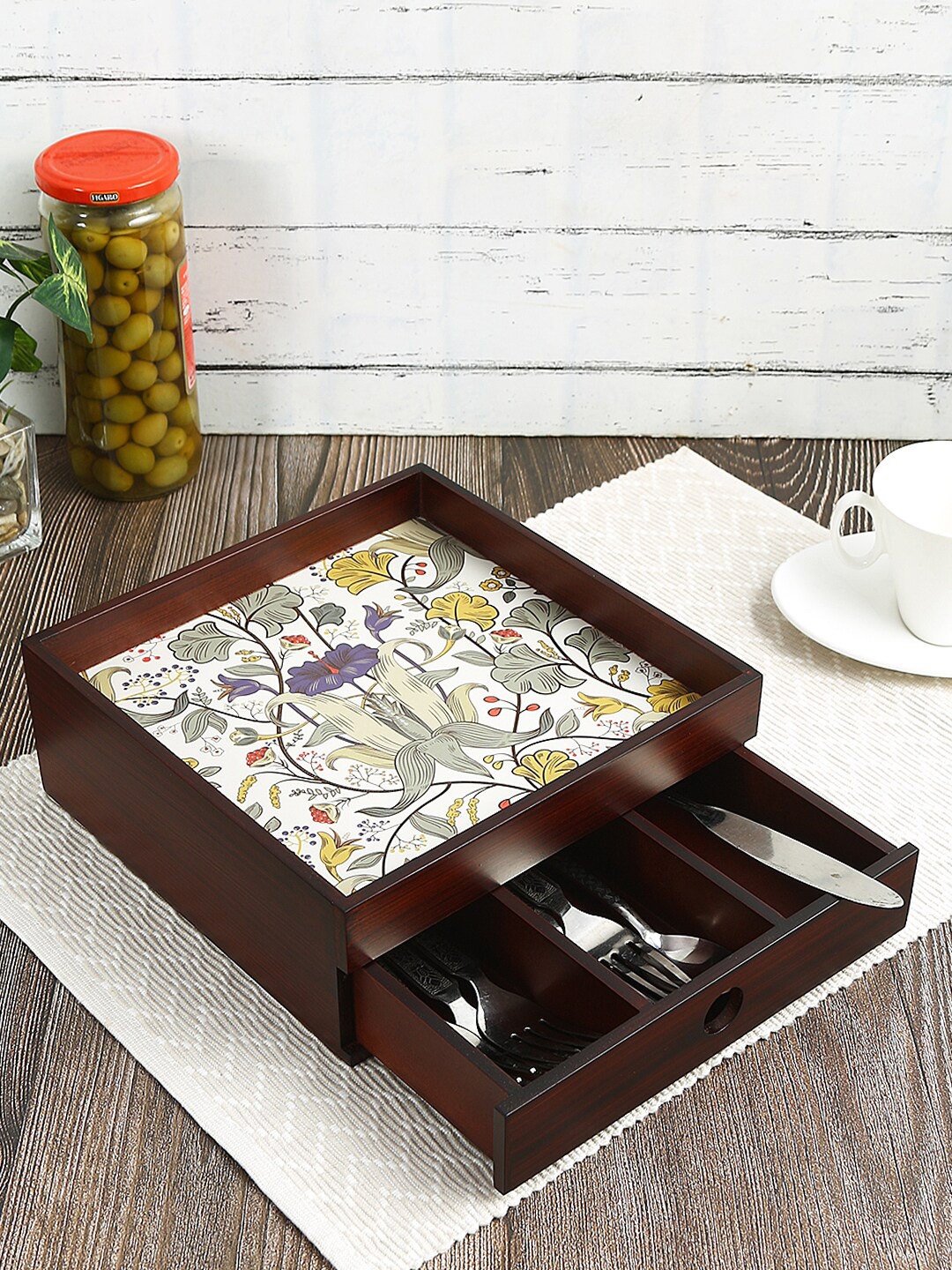 

Reinvention Factory Retro Hibiscus Brown & Cream Printed Wood Drawer Organisers