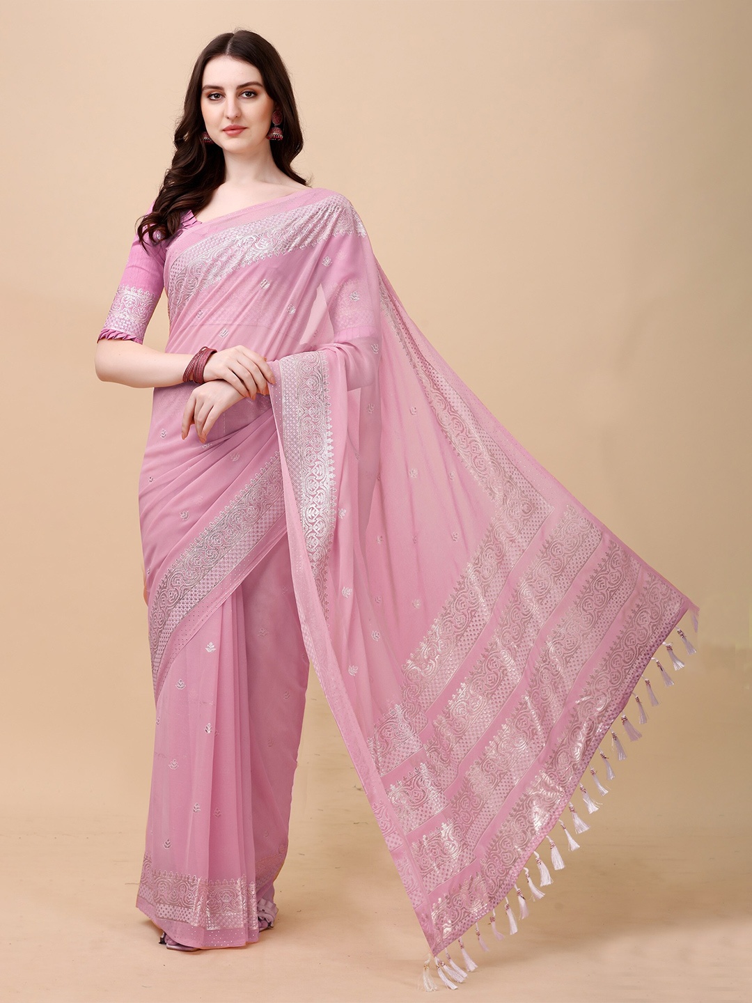 

KALINI Woven Design Zari Jute Silk Saree, Pink