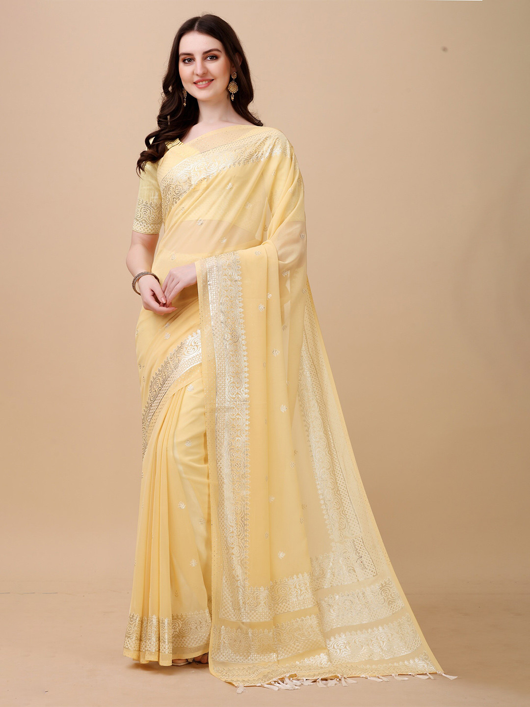 

KALINI Woven Design Jute Silk Saree, Yellow