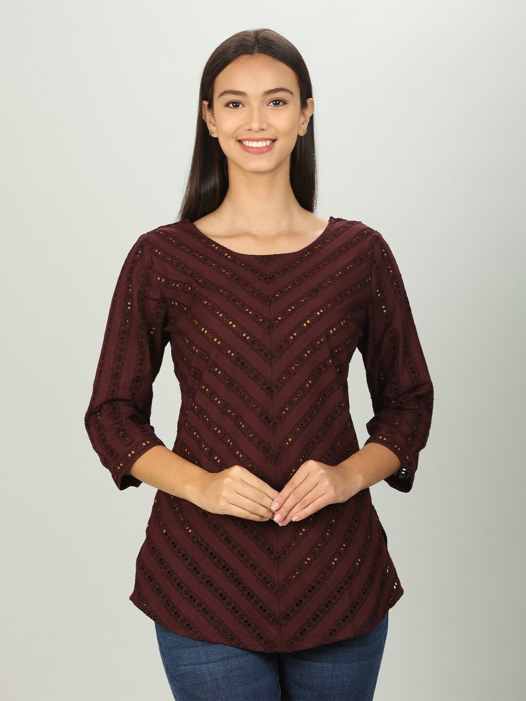 

Mustard Geometric Print Top, Maroon