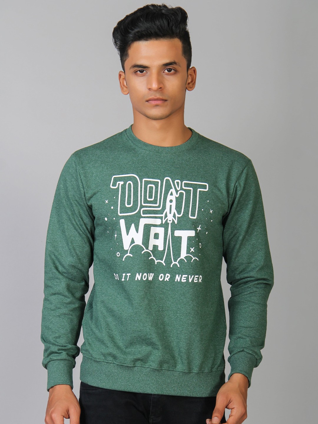 

MABYN Round Neck Printed Cotton Sweatshirt, Olive