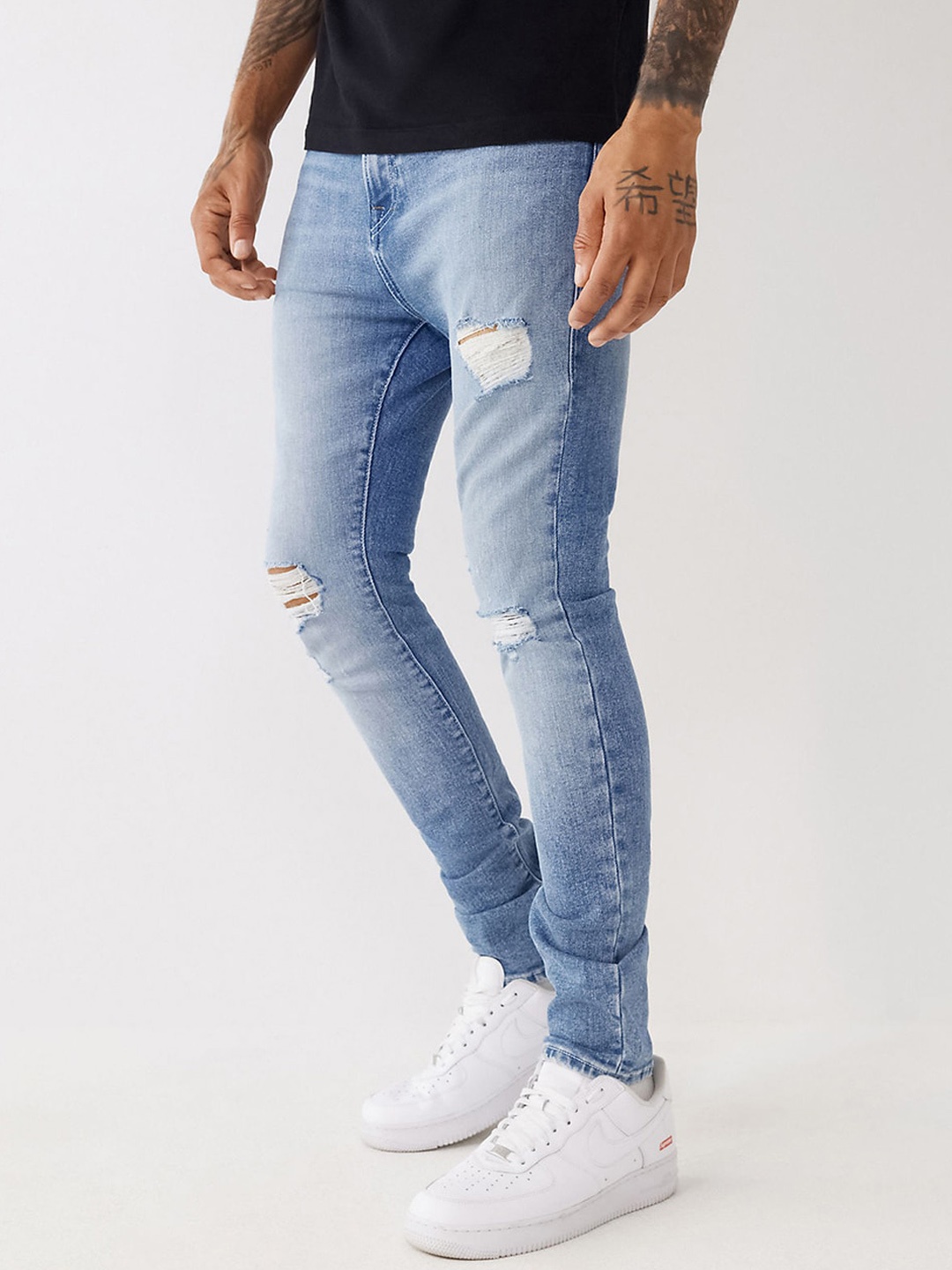 

True Religion Men SN Jacky Skinny Fit Mildly Distressed Heavy Fade Cotton Jeans, Blue