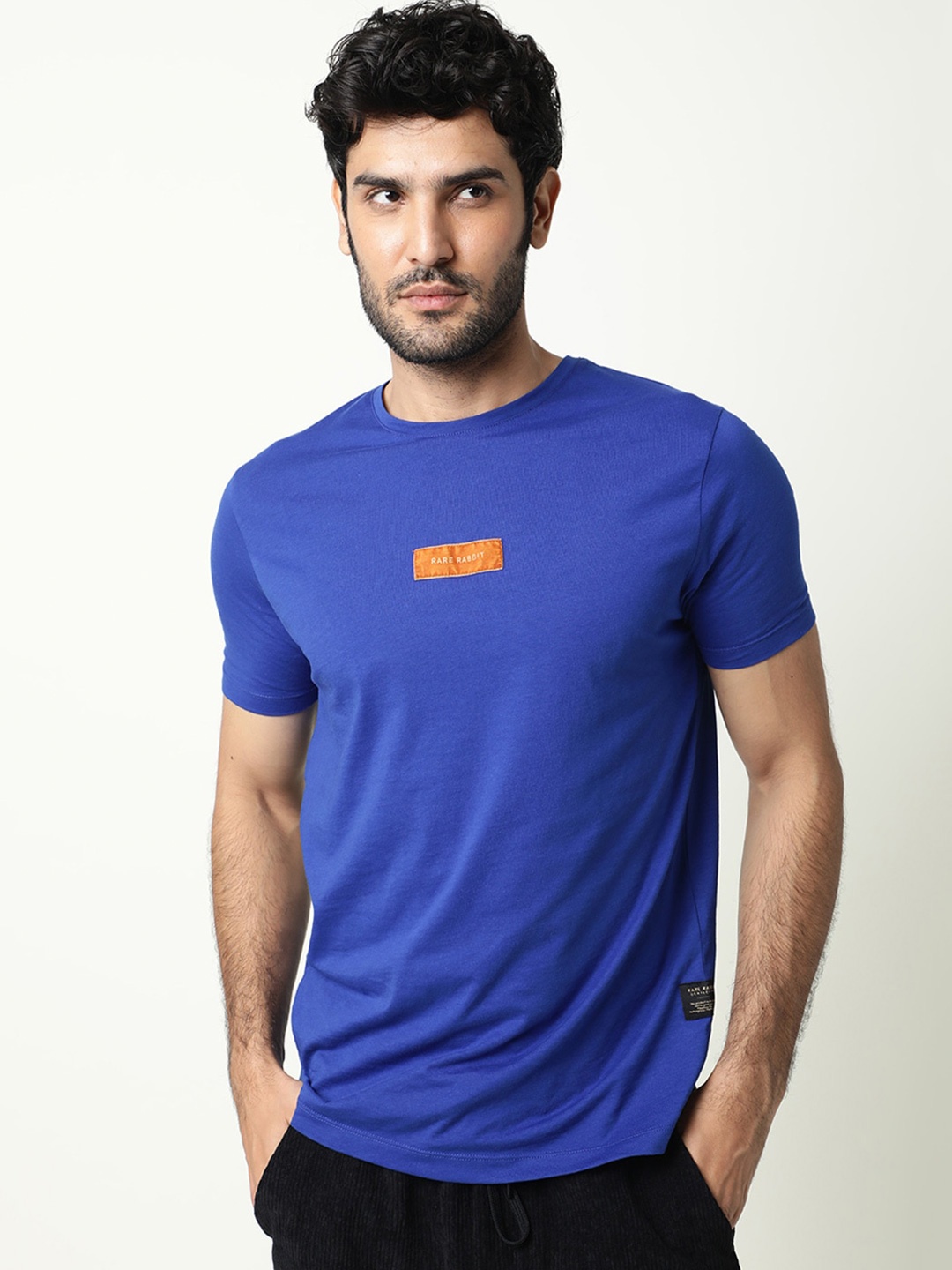 

RARE RABBIT Men Rings-4 Slim Fit Solid Polo Collar T-Shirt, Blue
