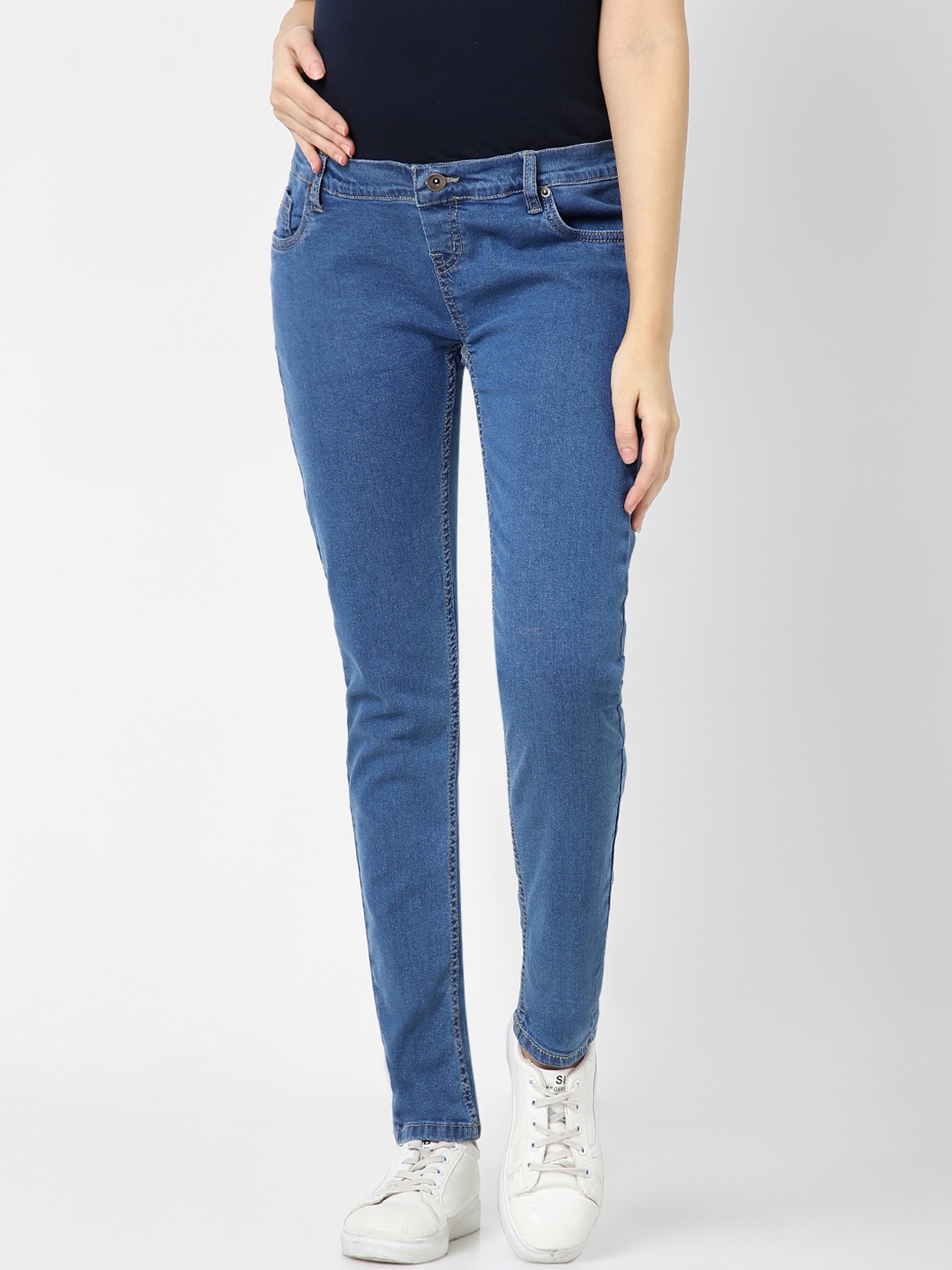 

Mystere Paris Women Cotton Relaxed Fit High-Rise Stretchable Maternity Jeans, Blue