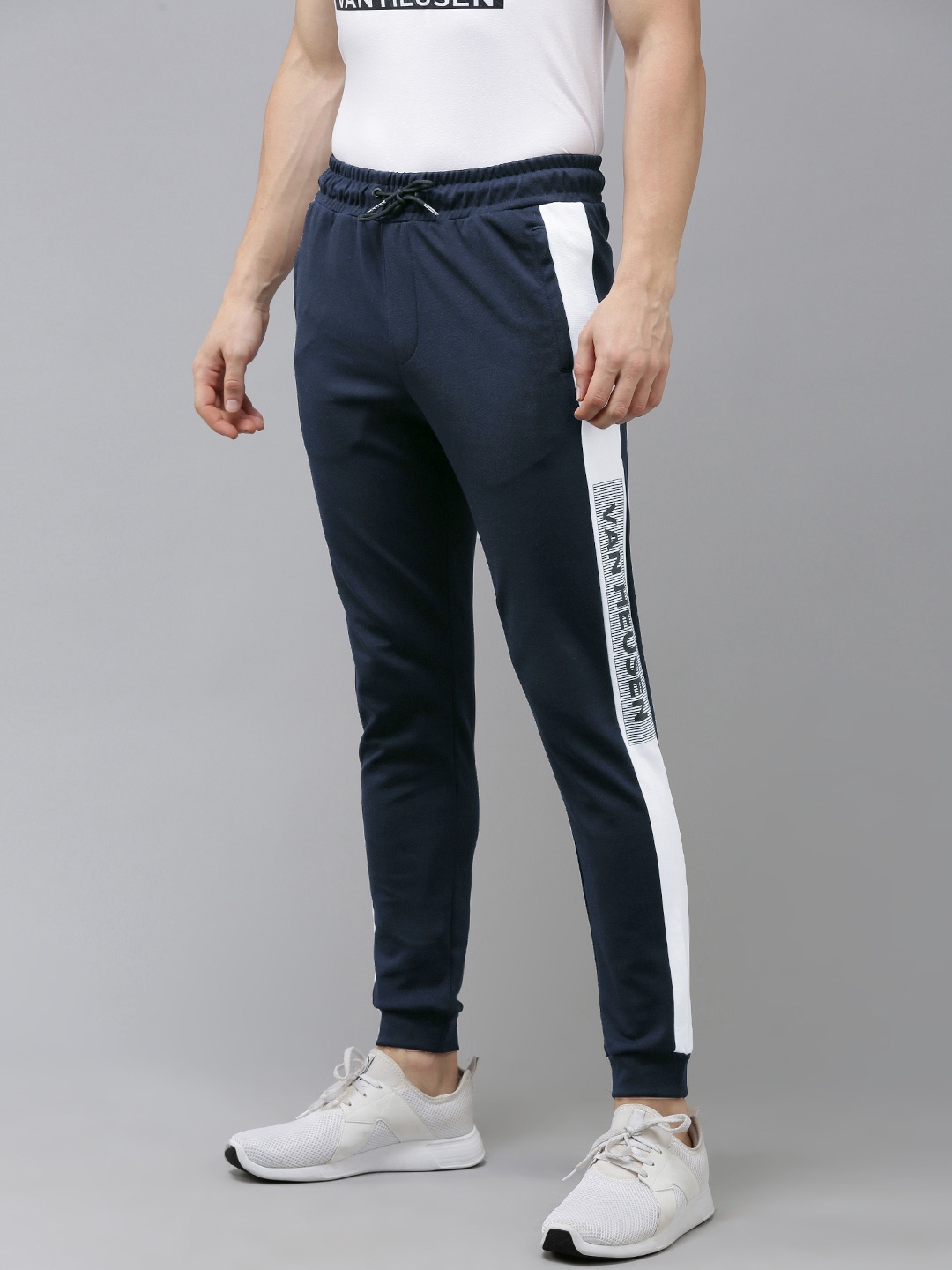 

Van Heusen Men Brand Logo Printed Slim Fit Sports Joggers, Navy blue