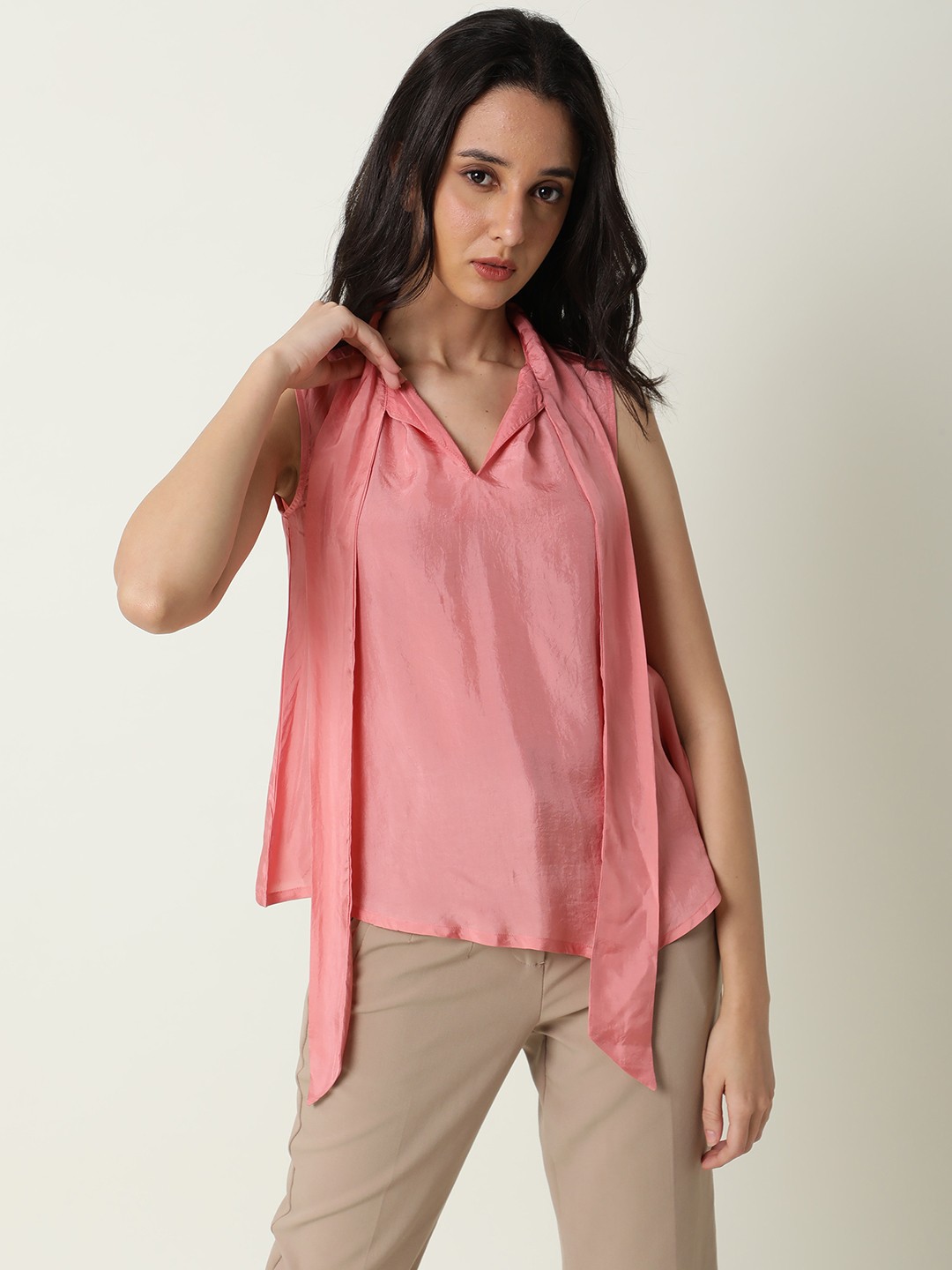 

RAREISM Women Tie Up Neck Top, Pink