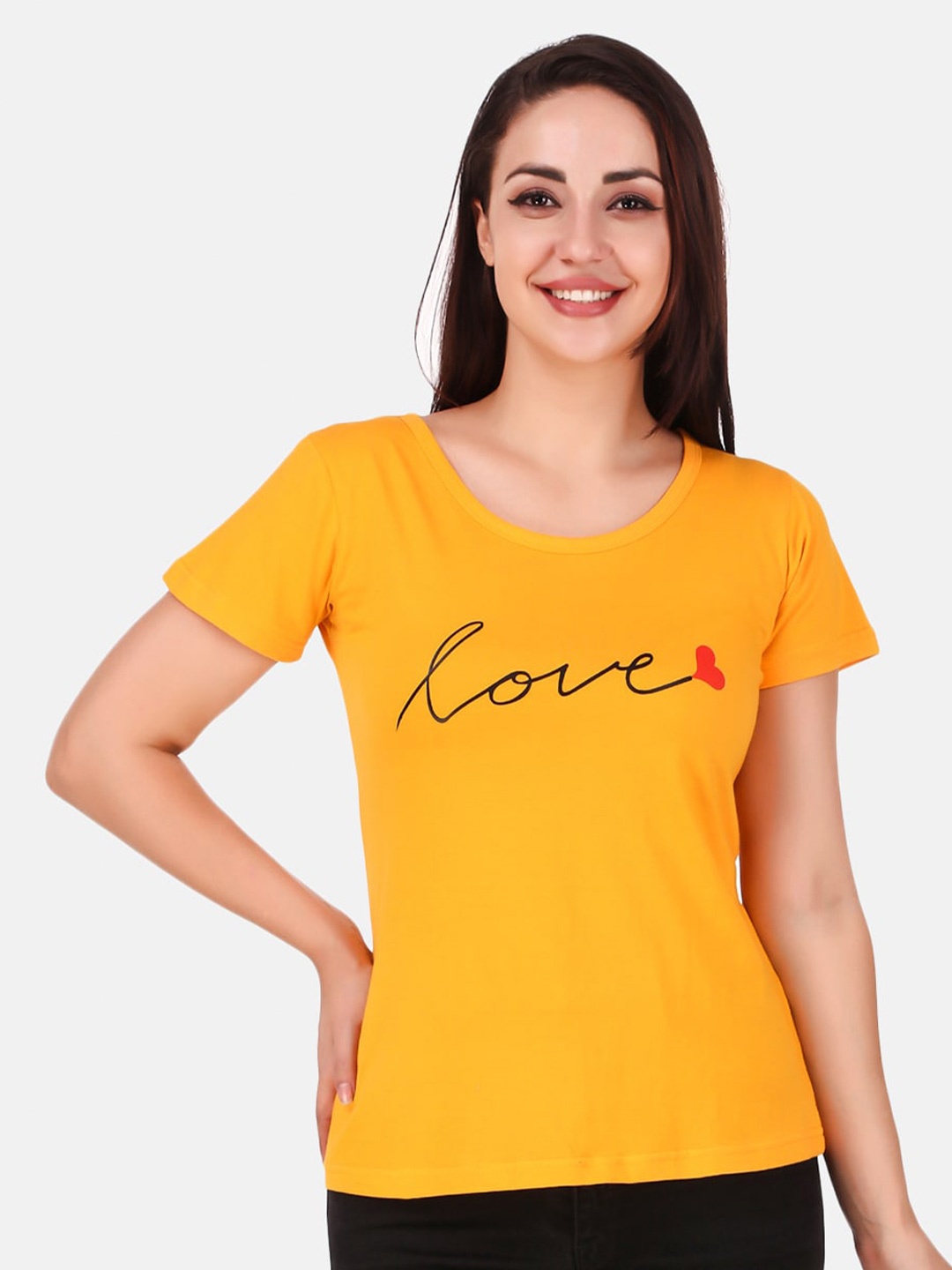 

TRENDY RABBIT Women Cotton Printed T-shirt, Yellow