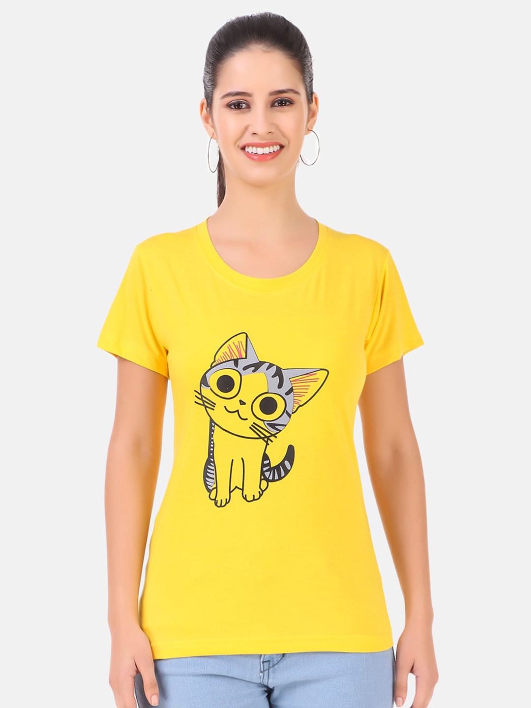 

TRENDY RABBIT Women Cotton Printed T-shirt, Yellow