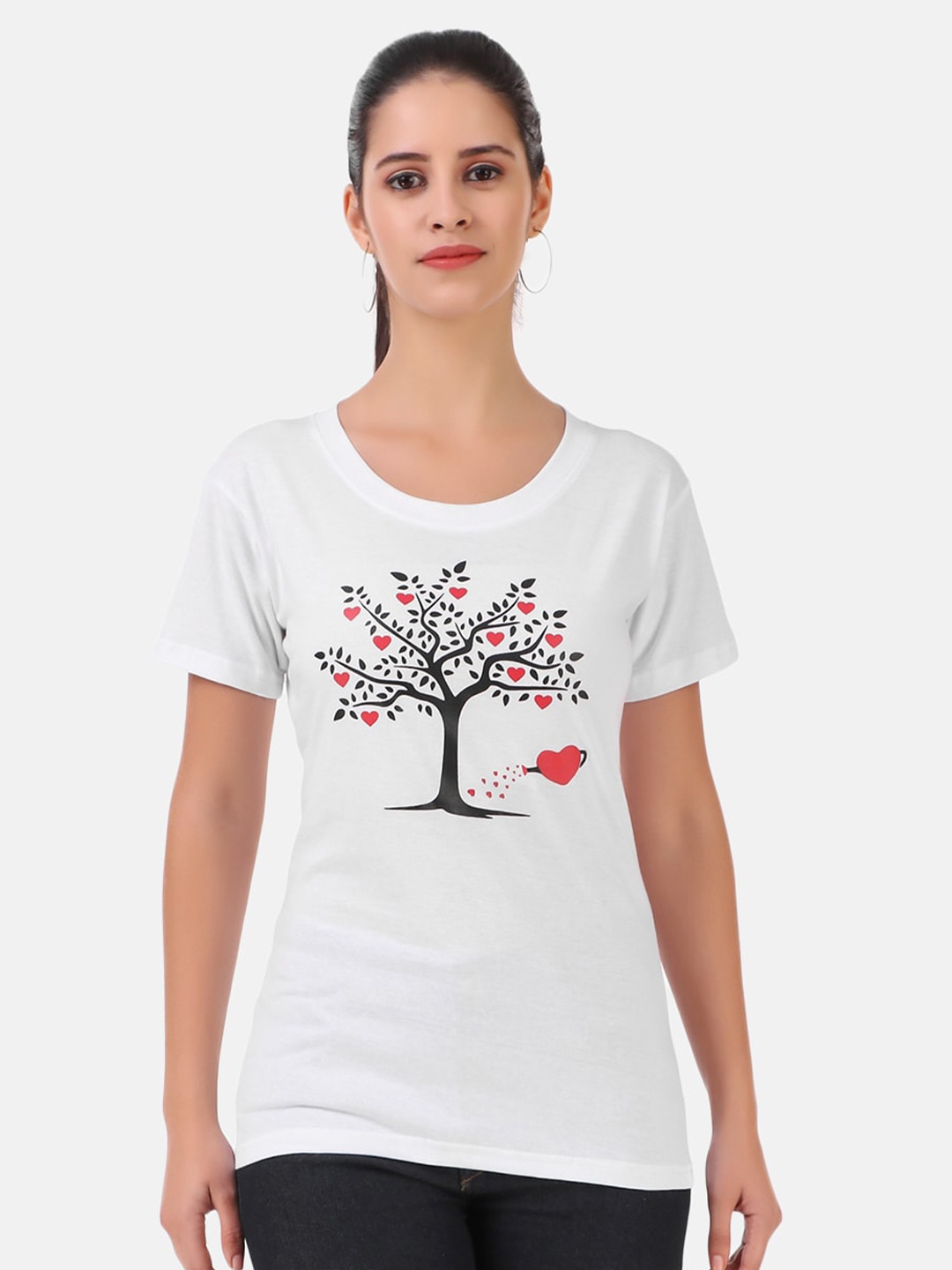 

TRENDY RABBIT Women Cotton Printed T-shirt, White