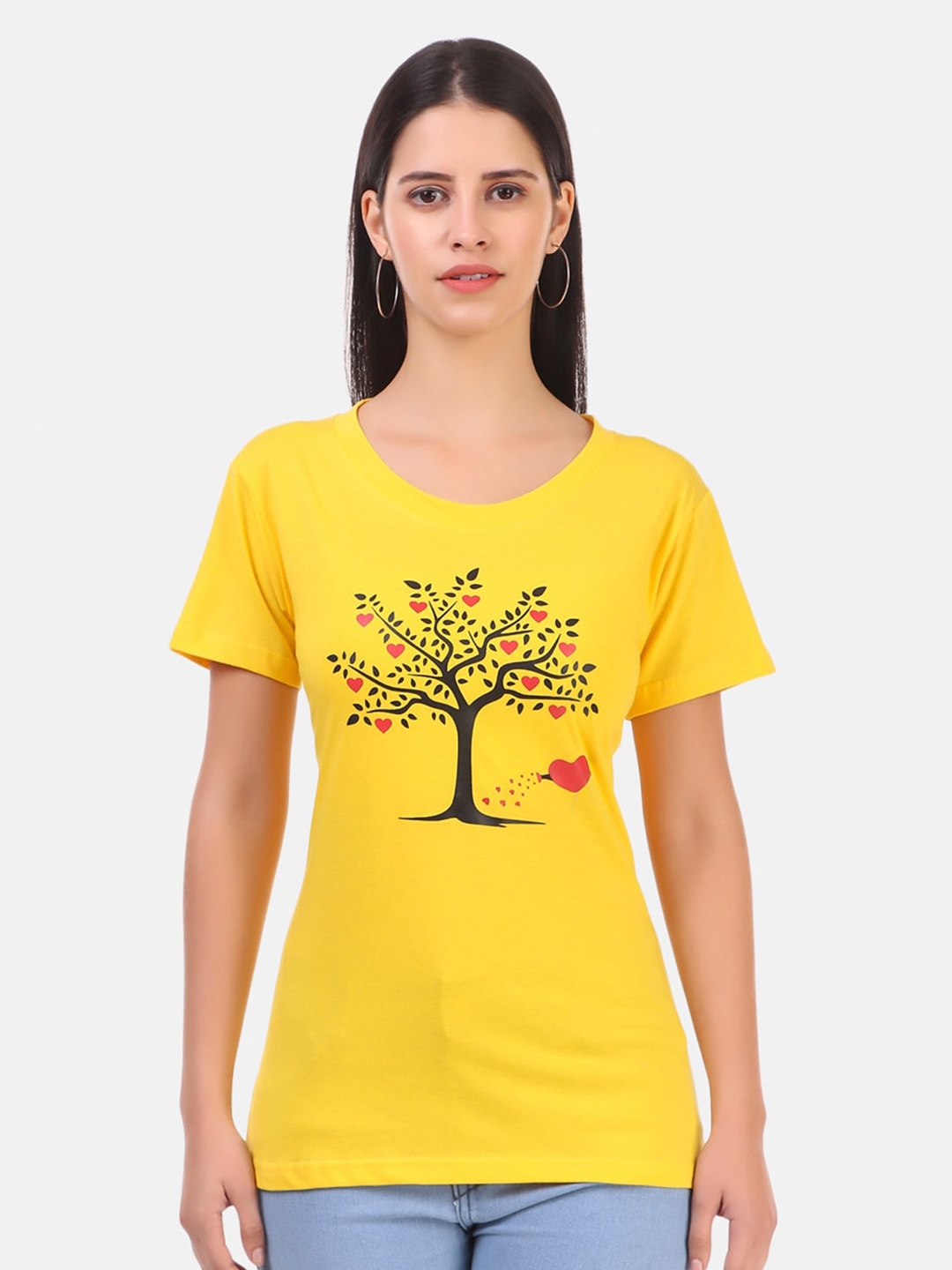 

TRENDY RABBIT Women Cotton Printed T-shirt, Yellow
