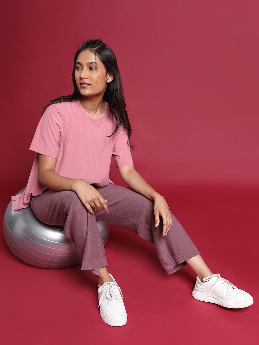 Blissclub Women Plus Size Move All Day Pure Cotton Straight-fit Track Pants, Mauve