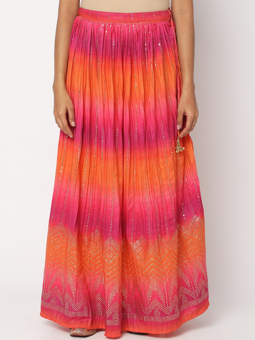 

Ethnicity Embellished Flared Maxi Skirt, Pink