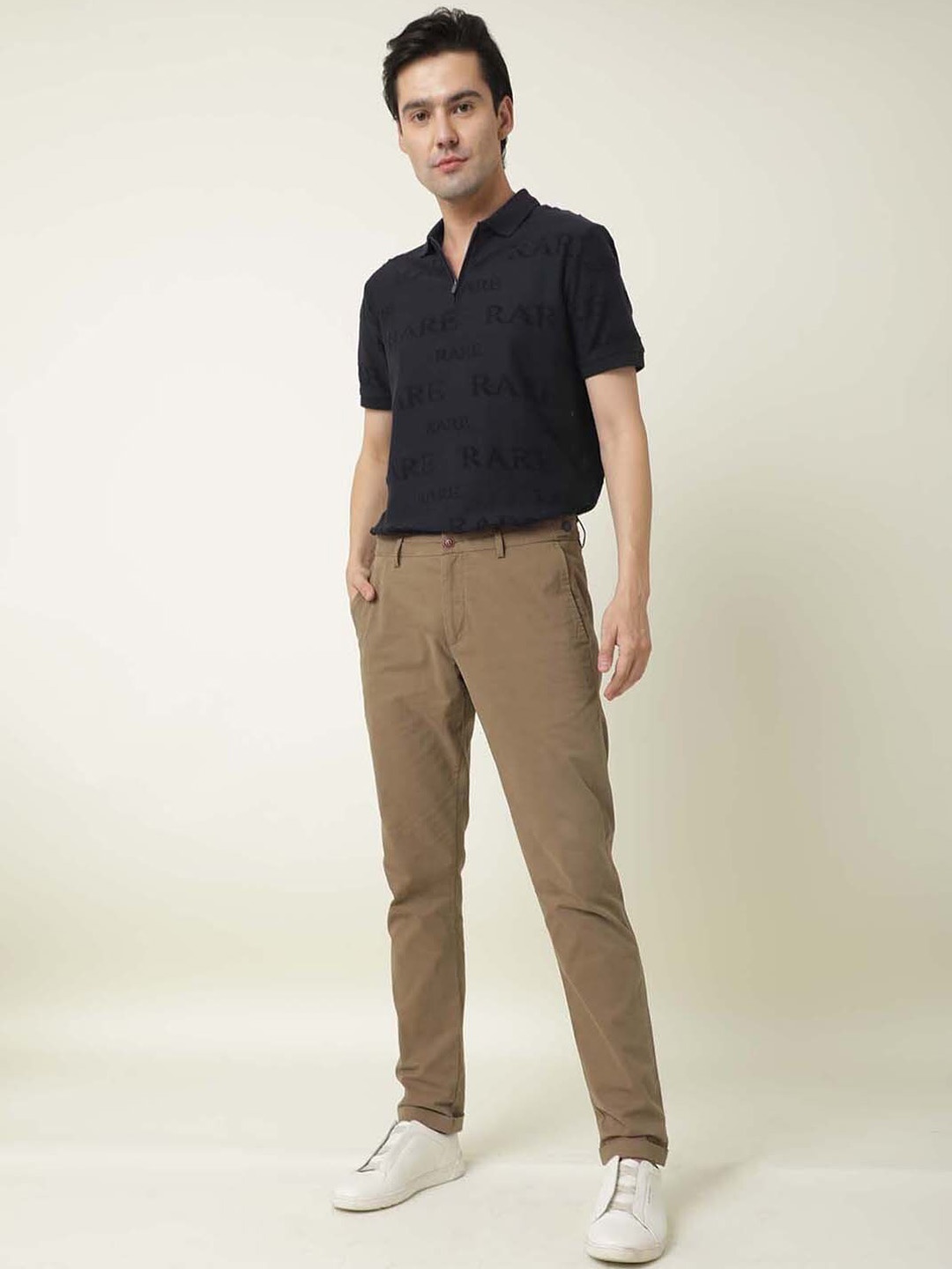 

RARE RABBIT Men Slim Fit Chinos Trousers, Khaki