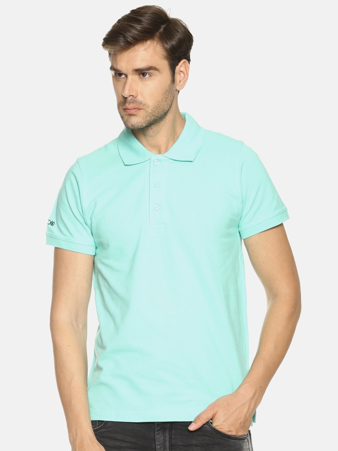

OBOW Men Polo Collar Bio Finish Pure Cotton T-shirt, Sea green