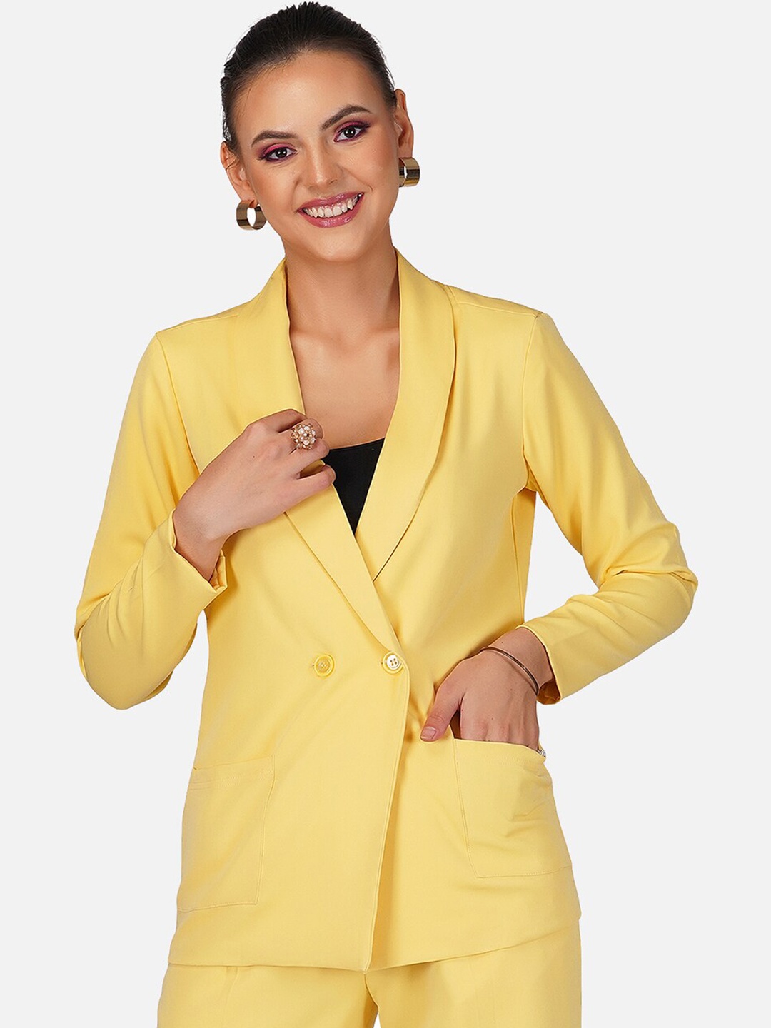 

Tinted Women Double-Breasted Casual Blazers, Yellow