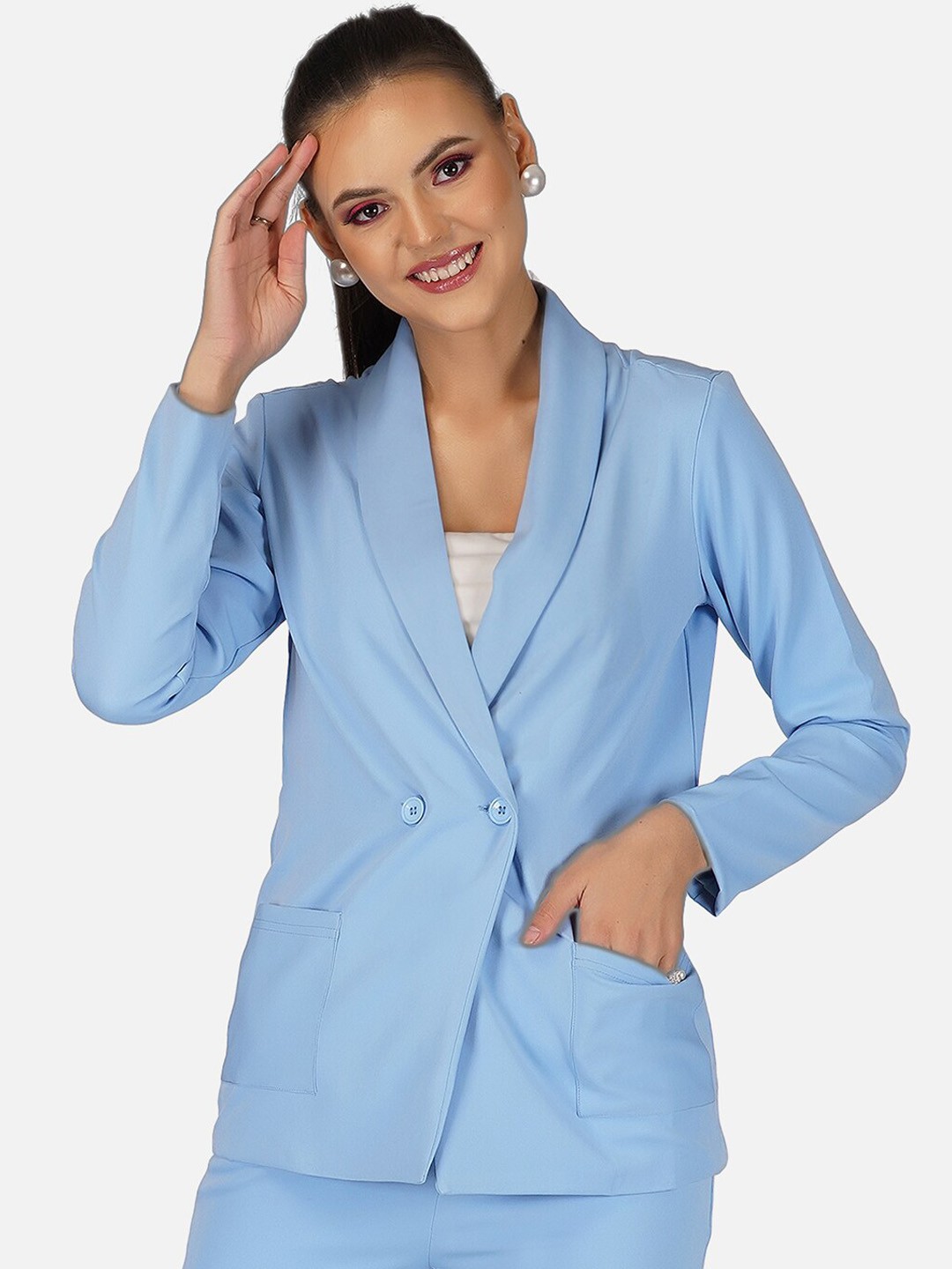

Tinted Women Single-Breasted Formal Blazers, Blue