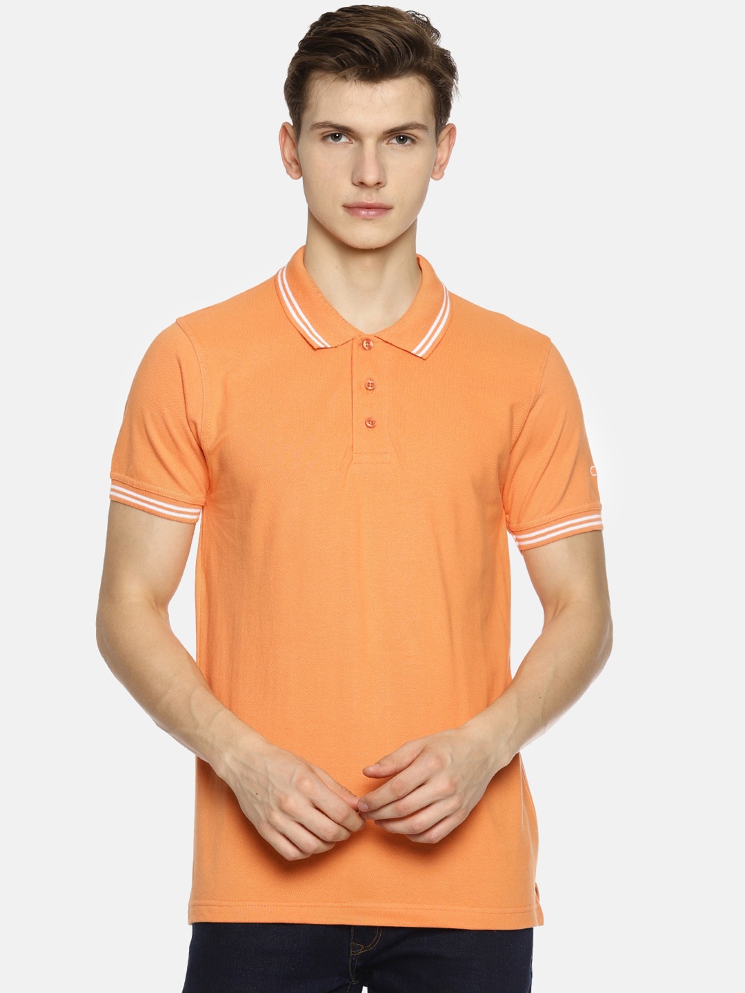 

OBOW Men Polo Collar Bio Finish Cotton T-shirt, Orange