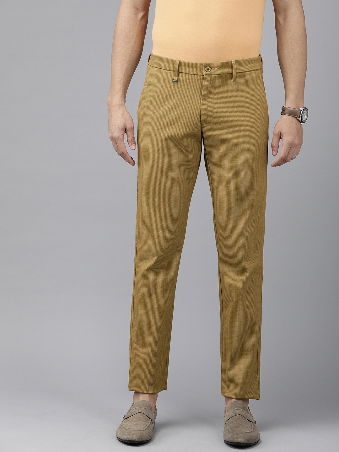 

Van Heusen Men Textured Slim Fit Casual Trousers, Khaki