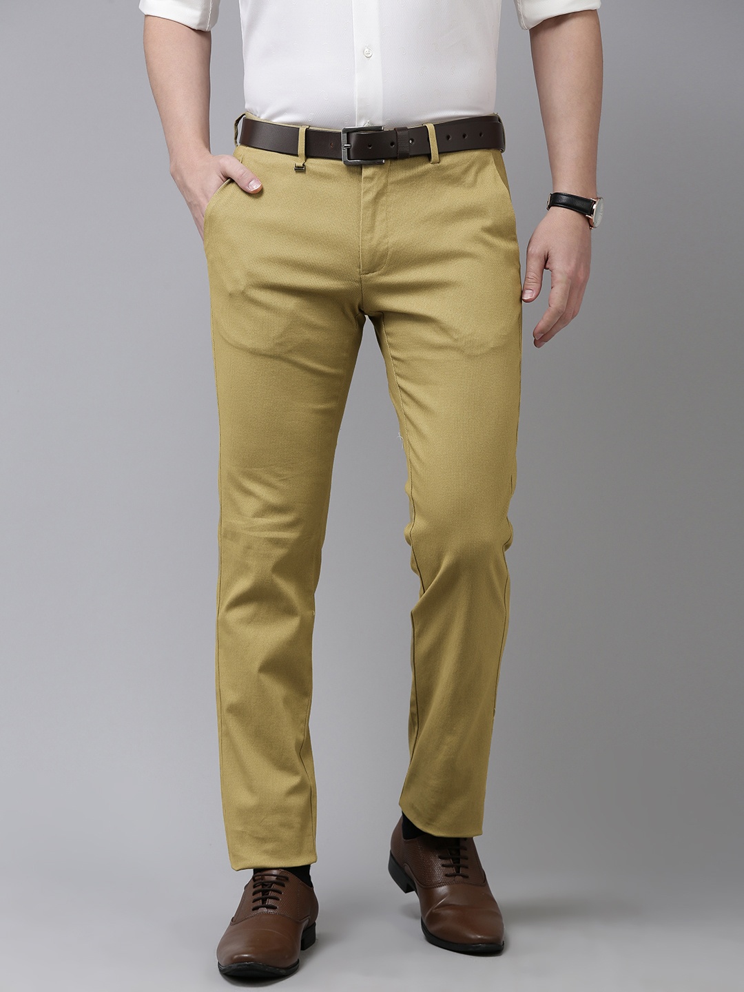

Van Heusen Men Textured Slim Fit Formal Trousers, Khaki