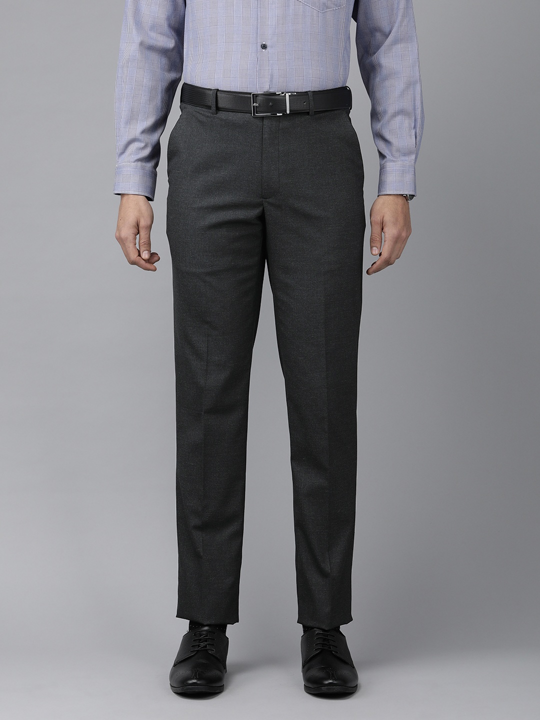 

Van Heusen Men Micro Checked Slim Fit Formal Trousers, Black