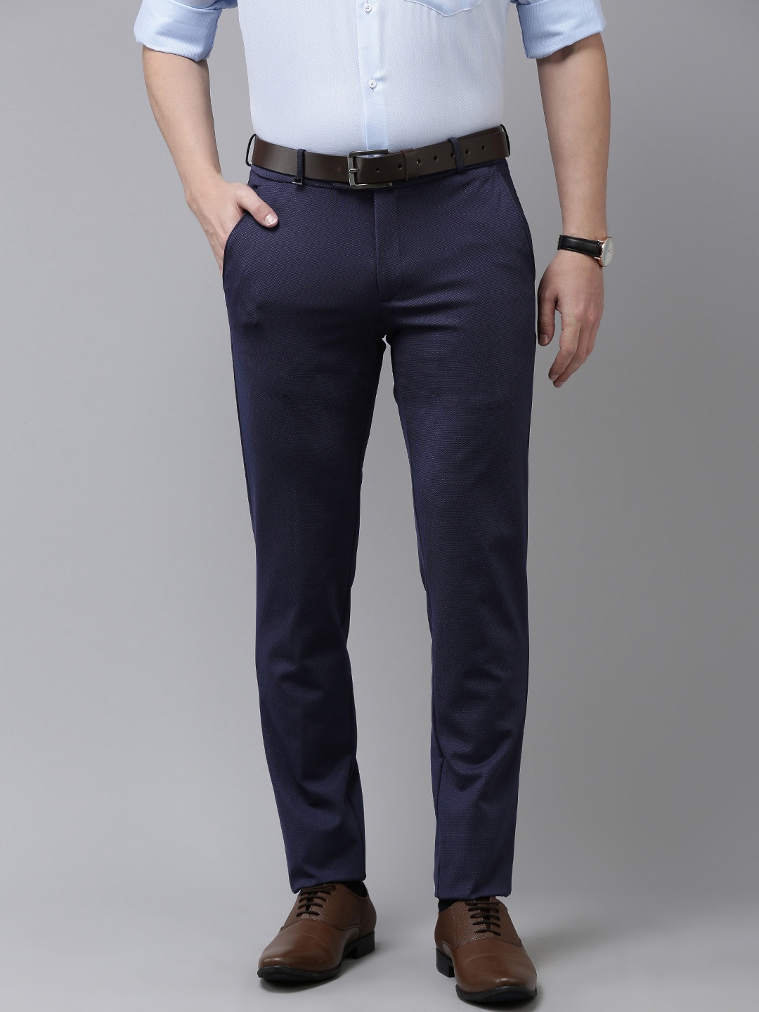 

Van Heusen Men Textured Formal Trousers, Navy blue