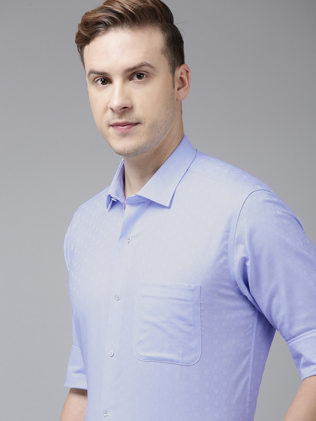 

Van Heusen Men Pure Cotton Self Design Custom Fit Formal Shirt, Blue