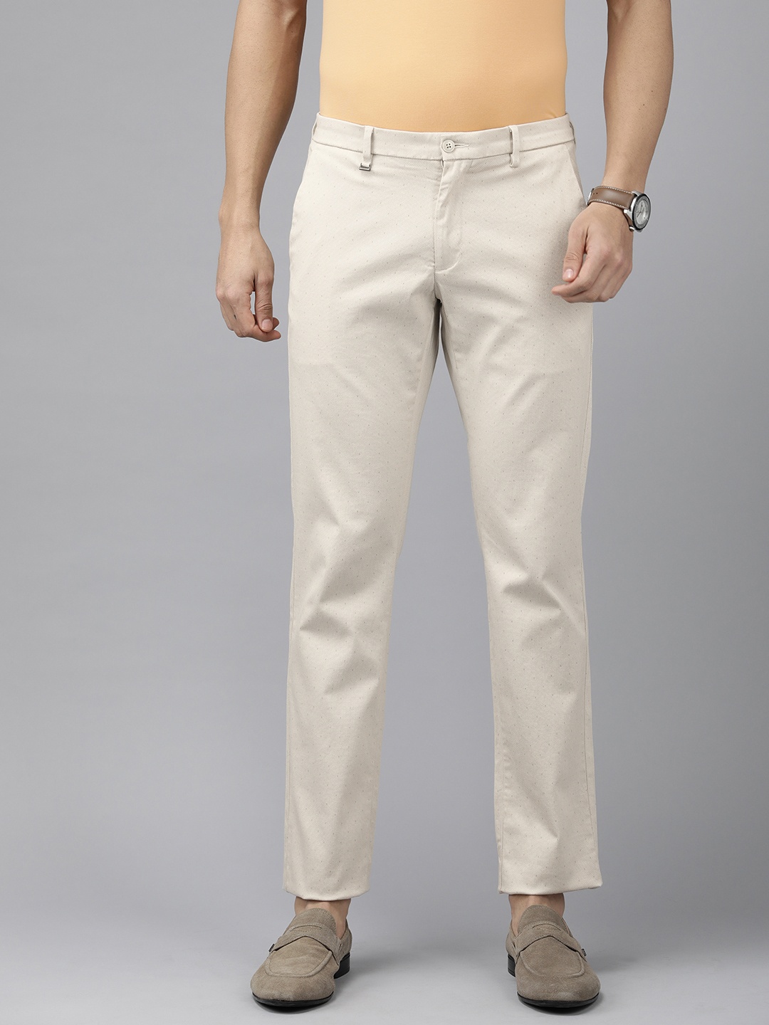

Van Heusen Men Printed Slim Fit Casual Trousers, Cream