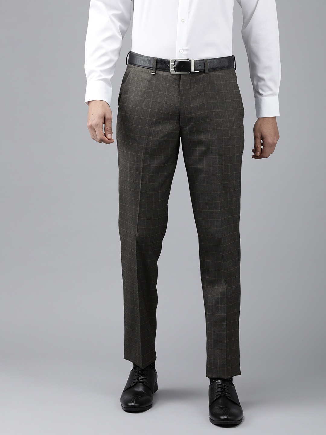 

Van Heusen Men Checked Slim Fit Formal Trousers, Charcoal