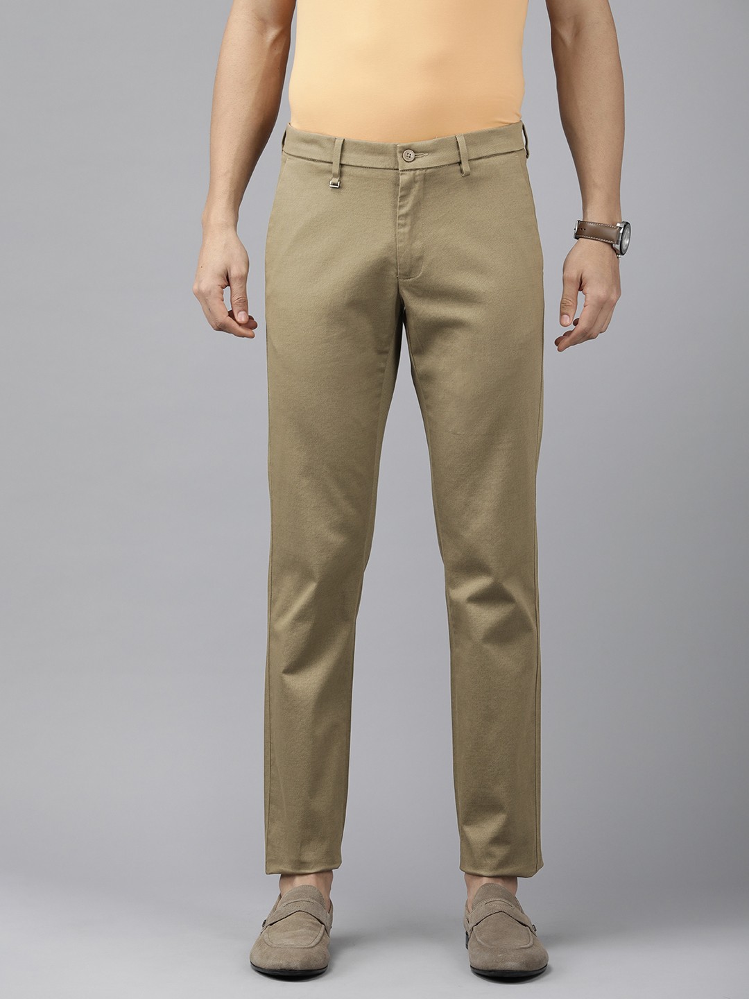 

Van Heusen Men Textured Slim Fit Casual Trousers, Khaki