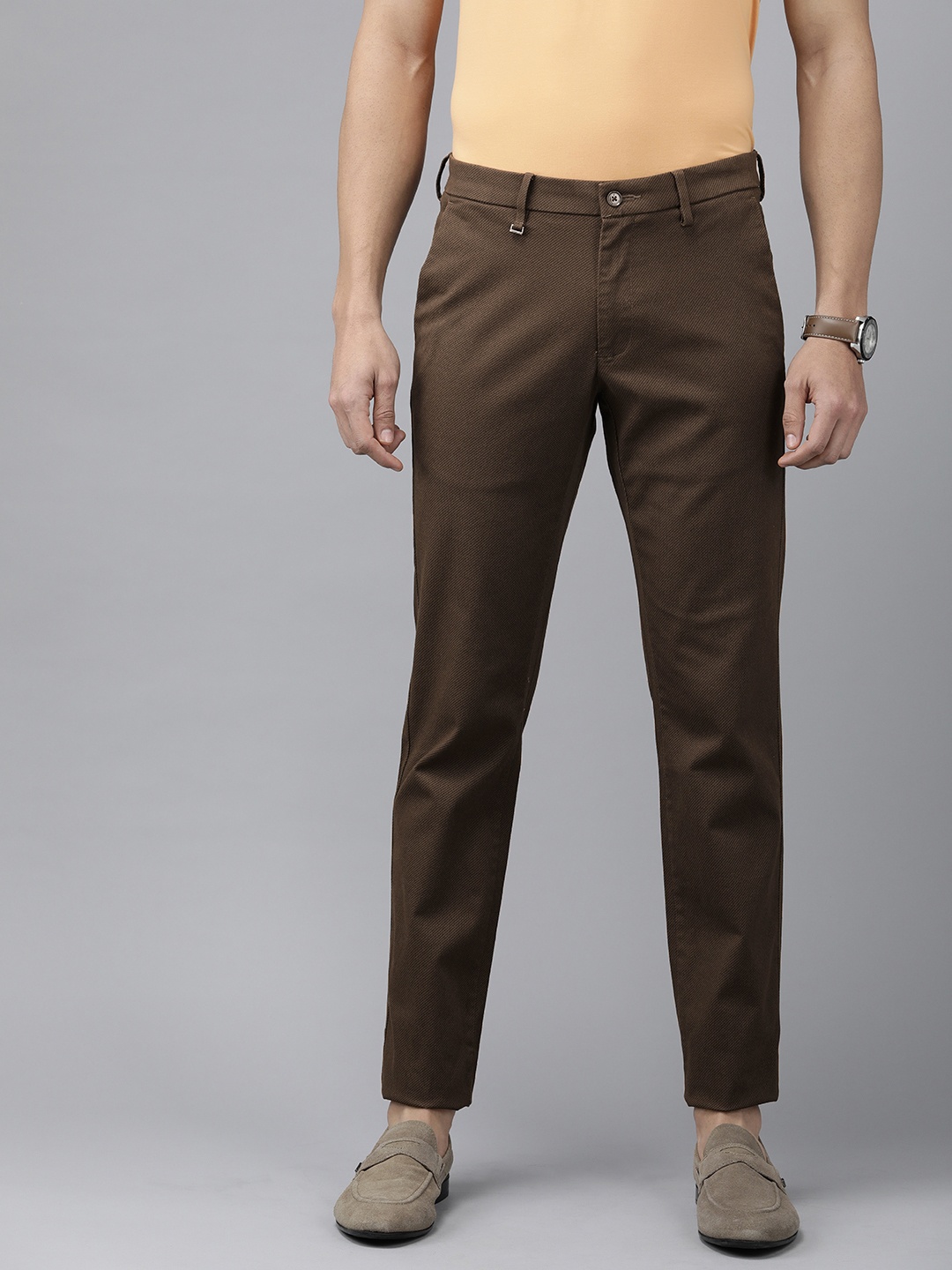 

Van Heusen Men Printed Slim Fit Trousers, Brown