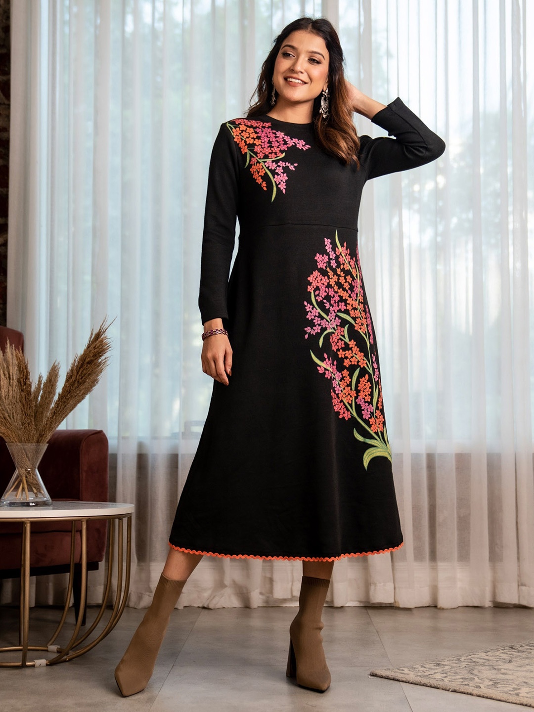 

Rustorange Floral Acrylic Maxi Dress, Black
