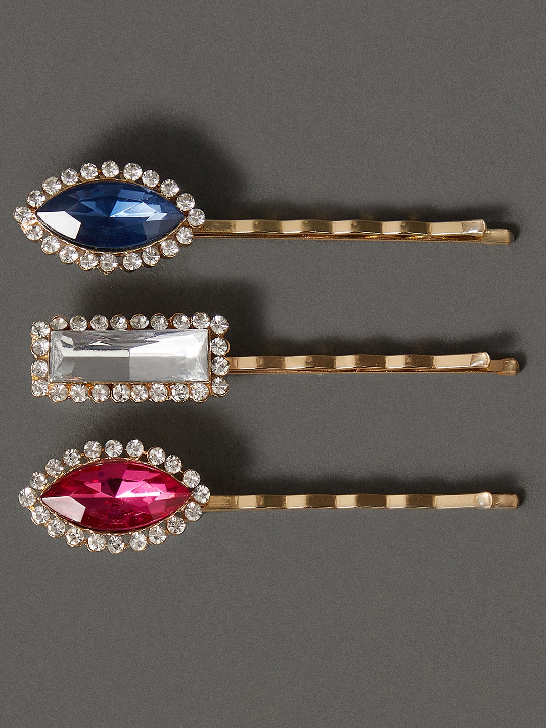

Accessorize Women Set of 3 Oversized Diamante Edge Gem Slides Hair Clips, Pink