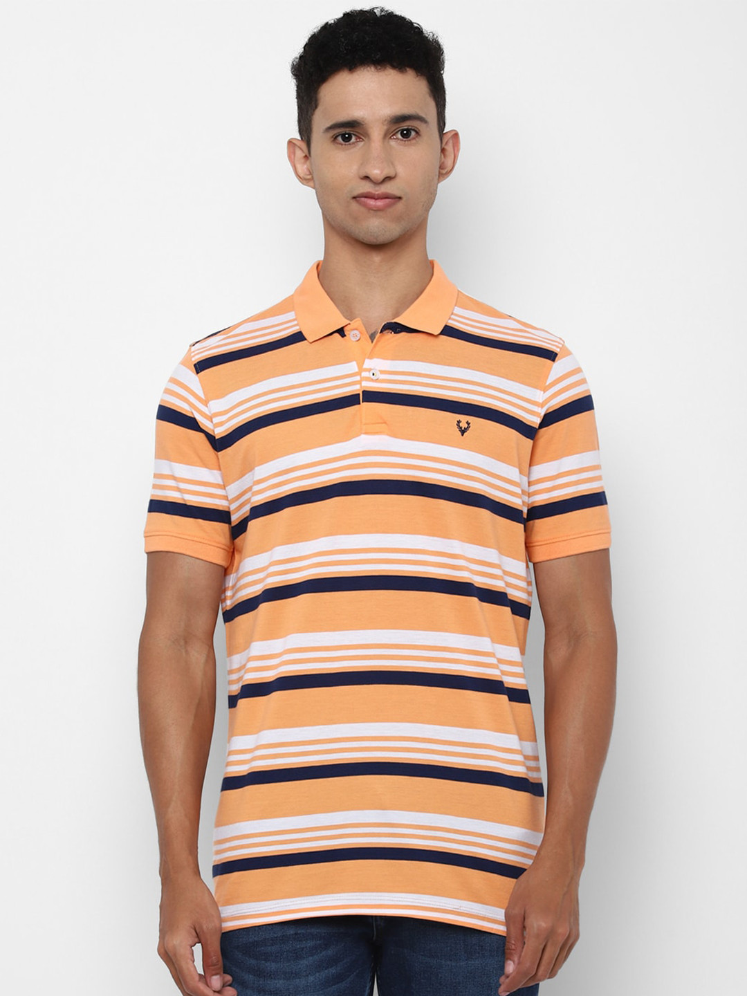 

Allen Solly Men Striped Polo Collar Pure Cotton T-shirt, Orange