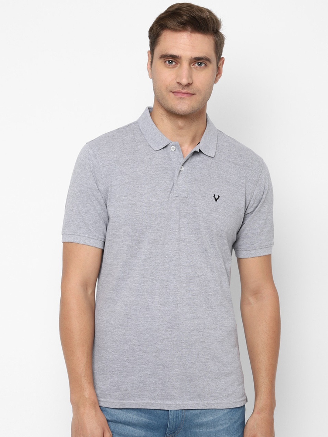

Allen Solly Men Polo Collar Pure Cotton T-shirt, Grey